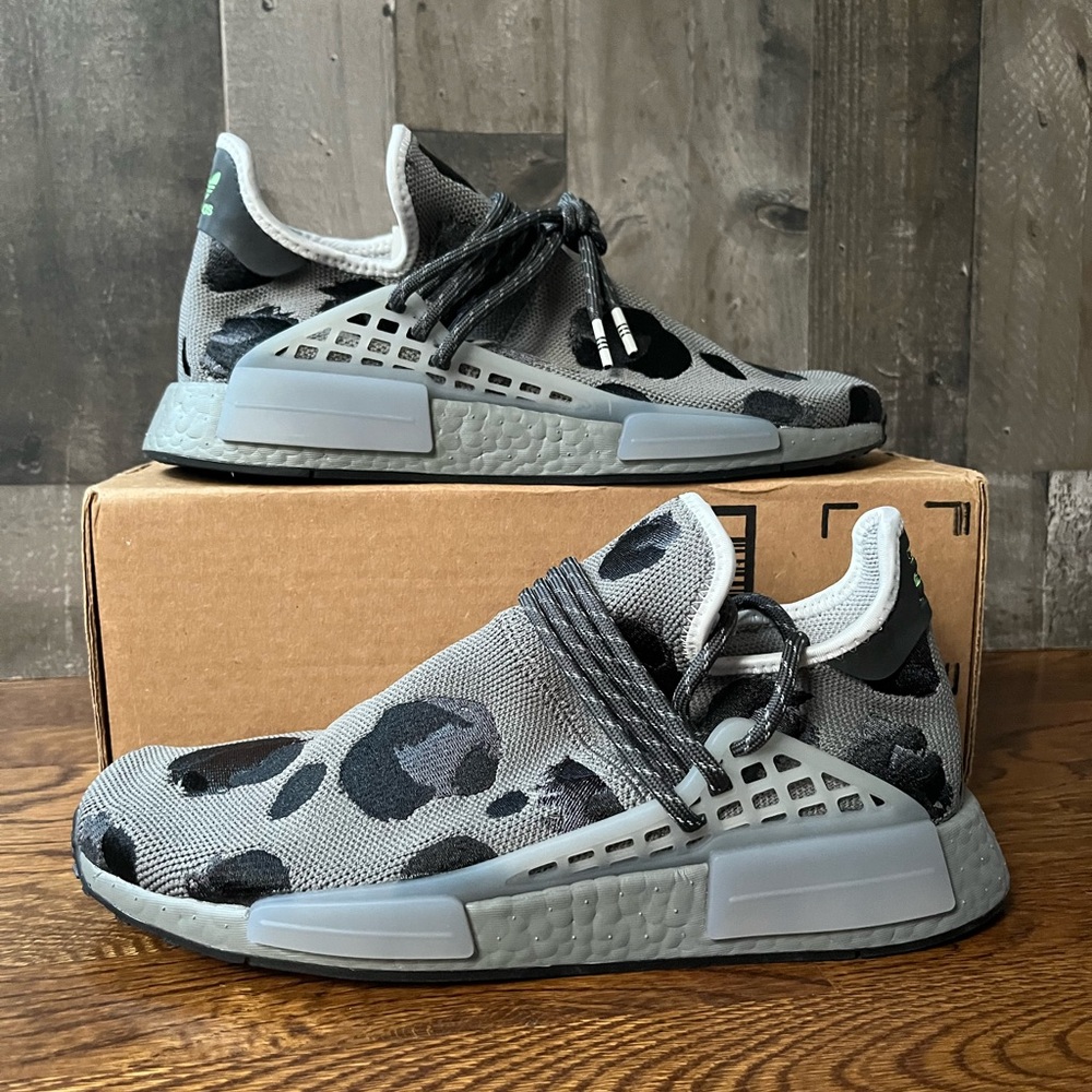Adidas HU NMD Human Race x Pharrell Animal Print Ash Mens Size Extra Laces